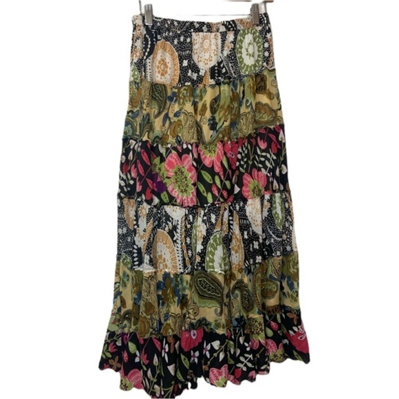 Vintage Tiara Peasant Cottage Core Floral Paisley Cotton Colorful Maxi Skirt - Picture 6 of 15